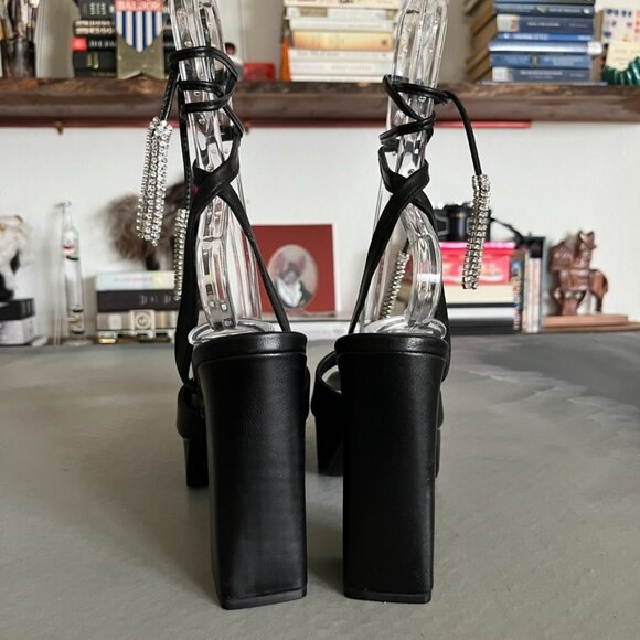 Raye Revolve Black Dot Platform Tie Up Wrap Block Heels - Picture 7 of 14